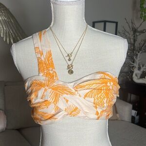 Future Collective by Alani Noelle, Linen, Tropical, Asymmetrical Crop Top